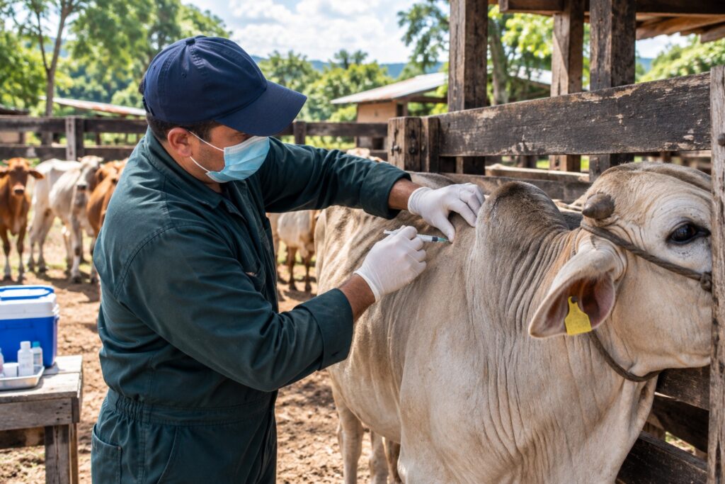 Vacunación preventiva del ganado bovino en una finca