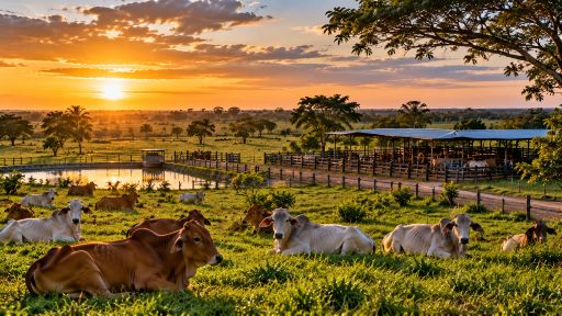 Finca ganadera colombiana con bovinos, pasturas e infraestructura integrada en el paisaje.