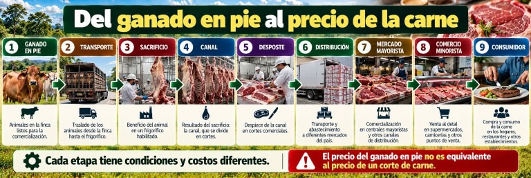 Cadena de comercialización desde el ganado en pie hasta el consumidor de carne