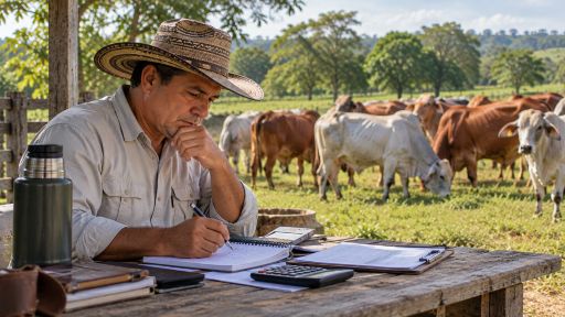 Productor ganadero planificando los costos de identificación del ganado