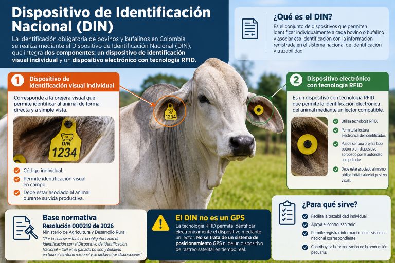Dispositivo de Identificación Nacional DIN con identificación visual y RFID