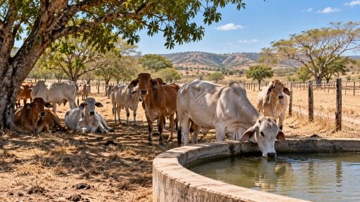 Ganado bovino bajo altas temperaturas durante una época de sequía en Colombia