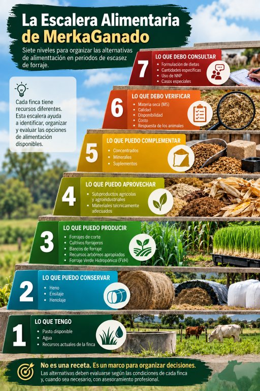 Escalera Alimentaria MerkaGanado con siete niveles para organizar alternativas de alimentación bovina.
