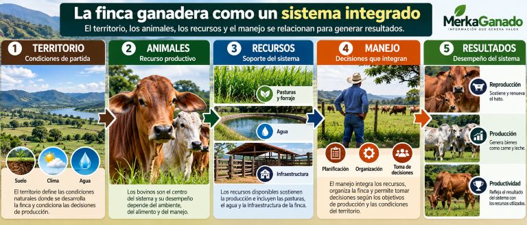 Infografía de una finca ganadera como sistema productivo integrado.