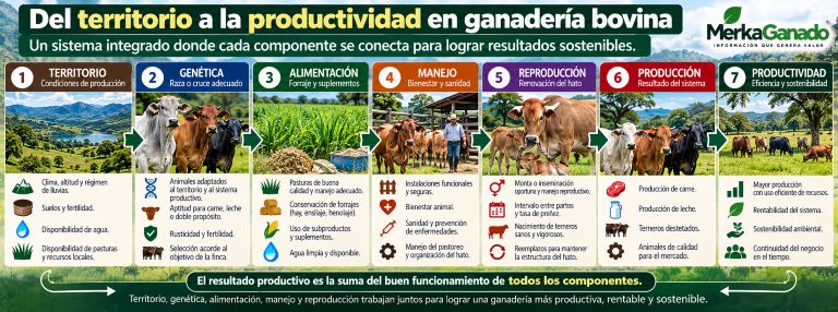 Infografía que muestra los componentes de una finca ganadera como sistema productivo.