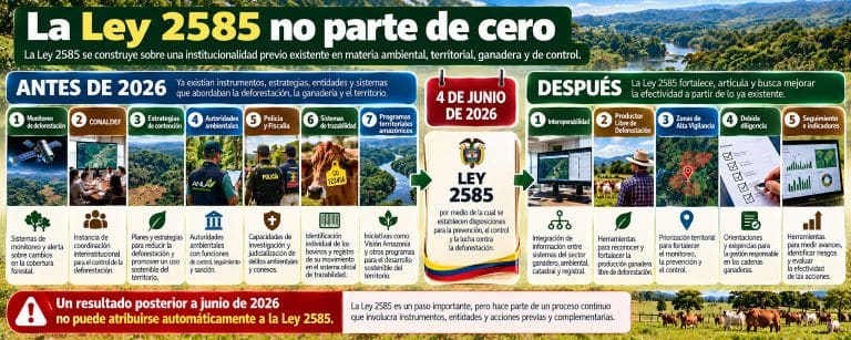 Línea de tiempo que muestra las políticas y sistemas existentes antes de la Ley 2585 y los nuevos instrumentos establecidos en 2026.