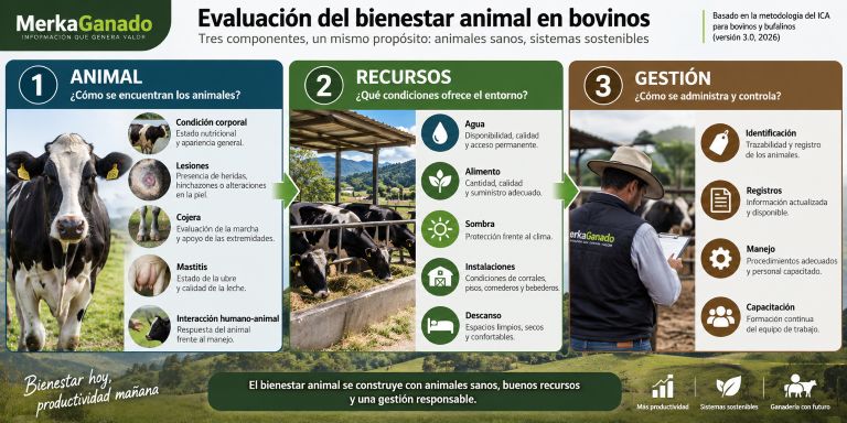 Metodología del ICA para evaluar bienestar animal en bovinos mediante indicadores de animal recursos y gestión