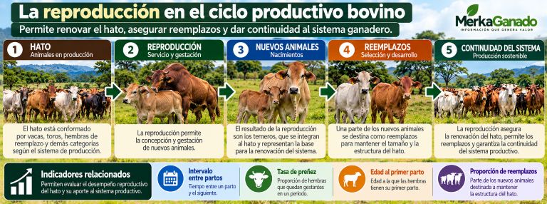 Infografía sobre reproducción bovina y continuidad del sistema productivo.
