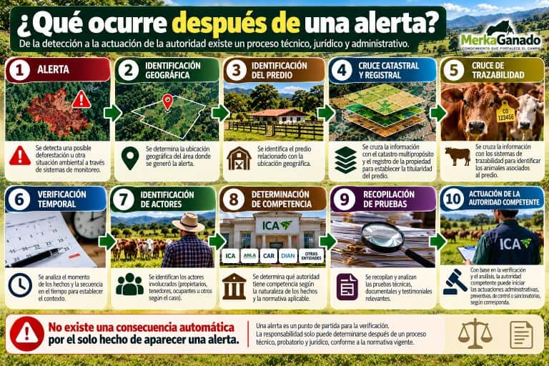 Diagrama del proceso desde una alerta de deforestación hasta la actuación de la autoridad competente.