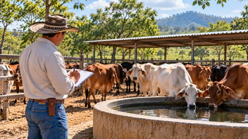 Productor ganadero observando el comportamiento y condición del ganado durante El Niño